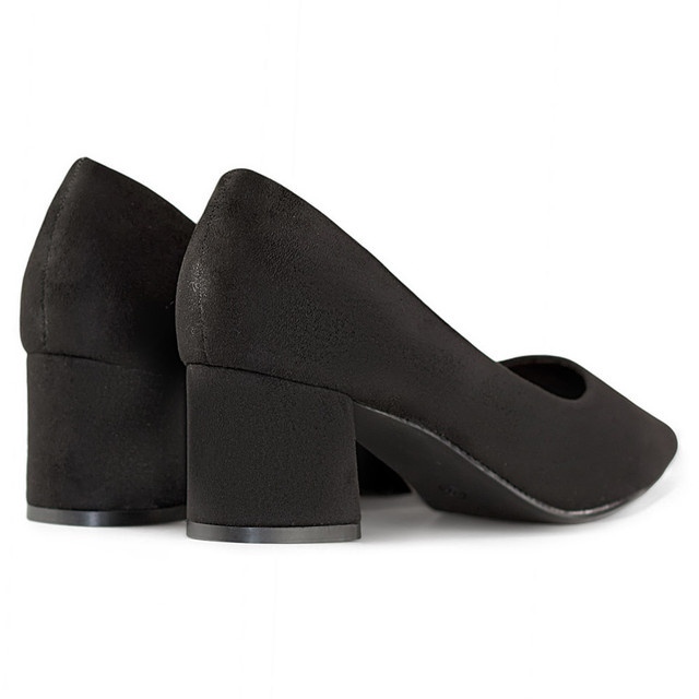 Zapatos de salón de tacón bajo de ante, zapatos de tacón clásicos de mujer negros 1