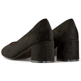 Salón de tacón bajo de ante, zapatos clásicos de tacón bajo de mujer negros 4