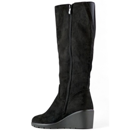 Botas por encima de la rodilla de ante negro, botas de cuña para mujer 1