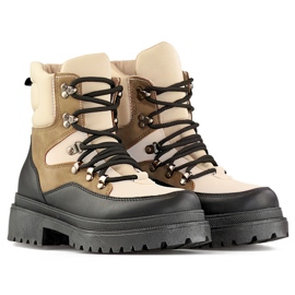 Botines con cordones de mujer, zapatos de invierno por encima del tobillo de mujer beige 4
