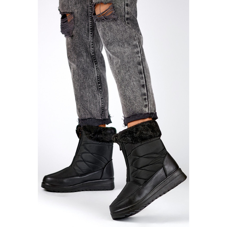 Botas altas de invierno con aislamiento para mujer, botas de nieve con cremallera, botas de invierno con suela plana negro 1 Botas altas de invierno con aislamiento para mujer, botas de nieve con cremallera, botas de invierno con suela plana negro 1