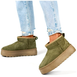Botas de nieve de mujer de color verde oscuro con suela gruesa, zapatos cálidos de invierno para mujer. 2