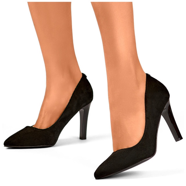 Zapatos de salón de mujer de ante negro con tacón cómodo, elegantes zapatos de mujer negros 2 Zapatos de salón de mujer de ante negro con tacón cómodo, elegantes zapatos de mujer negros 2