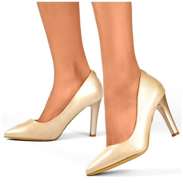 Zapatos de salón dorados para mujer con tacón cómodo, elegantes zapatos dorados para mujer beige 2