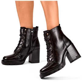 Botas de tacón alto con cordones para mujer, zapatos de invierno con aislamiento negro 2
