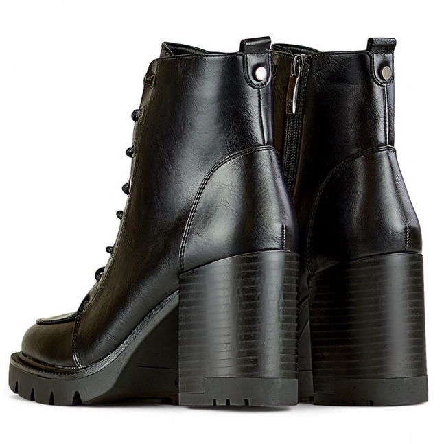 Botas de tacón alto con cordones para mujer, zapatos de invierno con aislamiento negro 1 Botas de tacón alto con cordones para mujer, zapatos de invierno con aislamiento negro 1