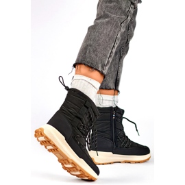 Botas de nieve deportivas negras, zapatos de invierno con cordones y aislamiento para mujer con suela plana negro 4