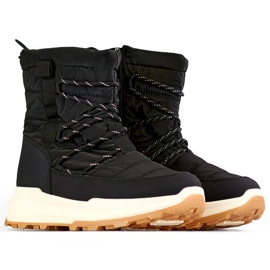 Botas de nieve deportivas negras, zapatos de invierno con cordones y aislamiento para mujer con suela plana negro 3