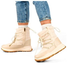 Botas de nieve deportivas beige, zapatos de invierno aislantes para mujer con suela plana 3