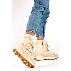 Botas de nieve deportivas beige, zapatos de invierno aislantes para mujer con suela plana 4