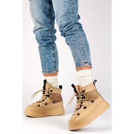 Botas de nieve beige con puño, botas de invierno aislantes para mujer con suela gruesa 2