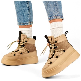 Botas de nieve beige con puño, botas de invierno aislantes para mujer con suela gruesa 3