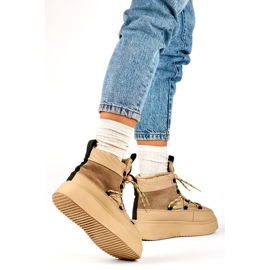 Botas de nieve beige con puño, botas de invierno aislantes para mujer con suela gruesa 4