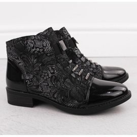 Botines de mujer negros con motivo de flores plateadas Sabatina DM24-08 2