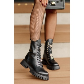 Botines Obreros De Piel Con Broches Con Cremallera CheBello 4553 Negro 9