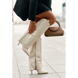 Botas de tacón alto Bellinna beige claro con caña vuelta 5