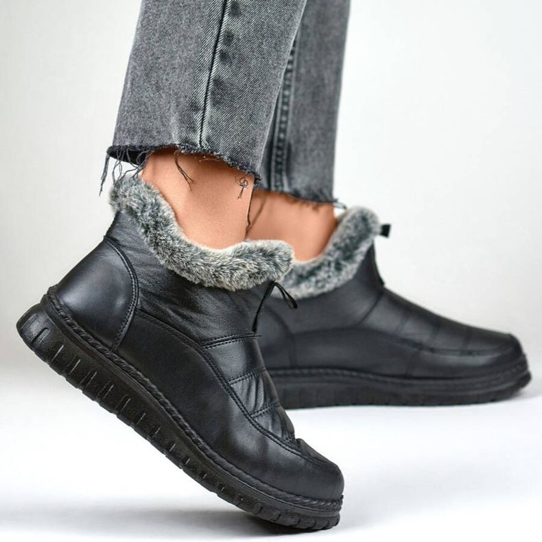 Botas de nieve cortas de mujer con pelo, negro CH-06B 1