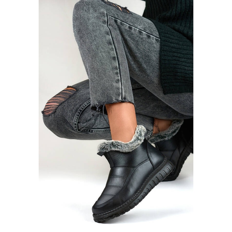 Botas de nieve cortas de mujer con pelo, negro CH-06B 2
