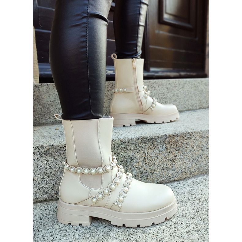 Botas Chelsea de mujer con perlas, beige 58090-1BE 1
