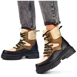 Botines mujer con cordones beige y negro A-852KH 1