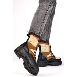 Botines mujer con cordones beige y negro A-852KH 3