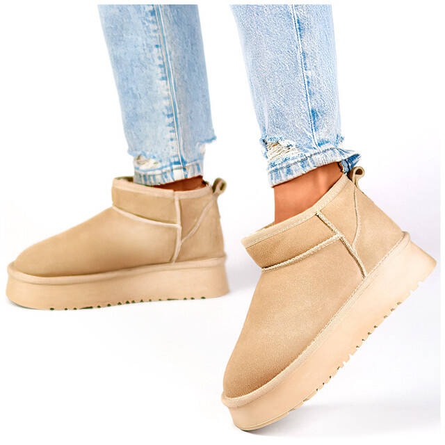 Botines de piel para mujer, botas de nieve de ante, beige XF-159L.BE 2