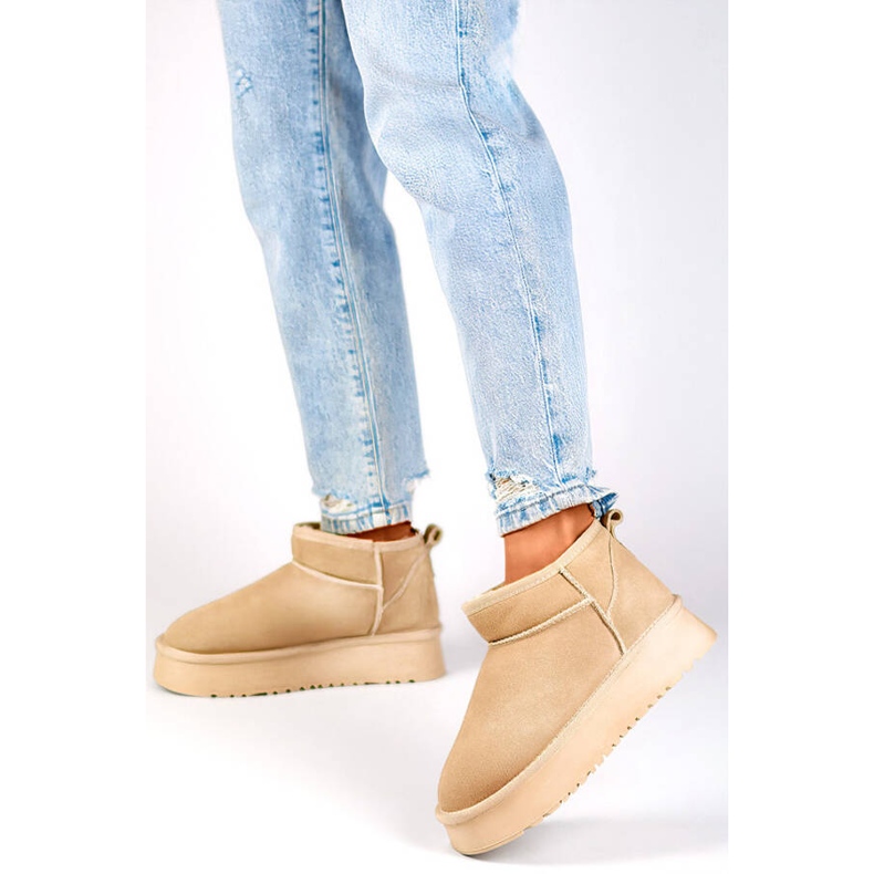 Botines de piel para mujer, botas de nieve de ante, beige XF-159L.BE 1