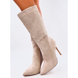 Marissa Khaki botas clásicas de ante con tacón alto beige 3
