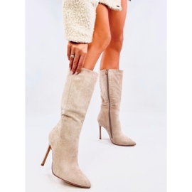 Marissa Khaki botas clásicas de ante con tacón alto beige 5