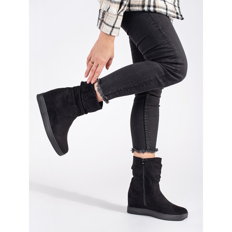 Botines de mujer de ante negro con cuña oculta 2 Botines de mujer de ante negro con cuña oculta 2
