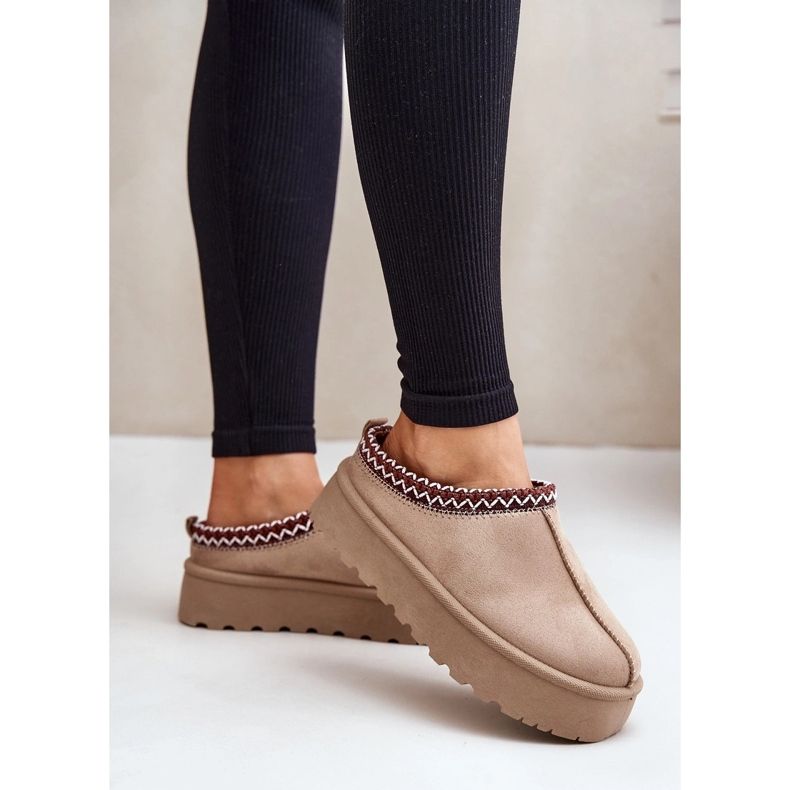 Botas De Nieve Bajas Para Mujer Con Bordado En Plataforma, Beige Oscuro Narirya 2