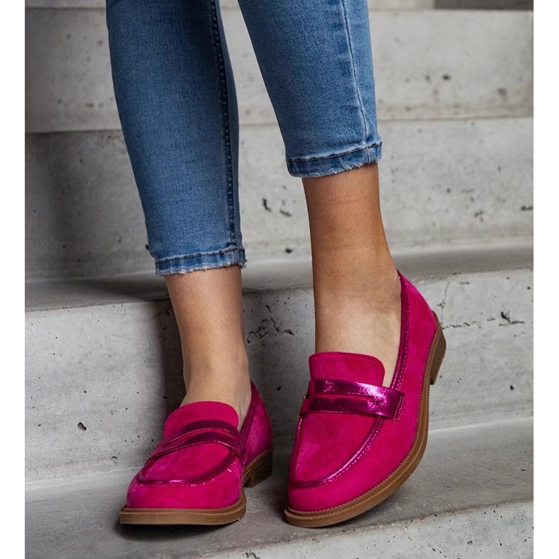 Mocasines de terciopelo rosa con inserciones brillantes de Leonolena 2