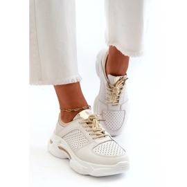 Jezzi Zapatillas Deportivas Mujer Piel Suela Gruesa Blanco y Dorado 2