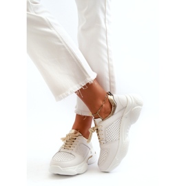 Jezzi Zapatillas Deportivas Mujer Piel Suela Gruesa Blanco y Dorado 3