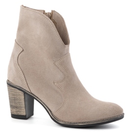 Olivier Botines Lucy de piel para mujer, beige oscuro - elegantes botines de ante con tacón alto 1 Olivier Botines Lucy de piel para mujer, beige oscuro - elegantes botines de ante con tacón alto 1