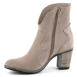 Olivier Botines Lucy de piel para mujer, beige oscuro - elegantes botines de ante con tacón alto 2
