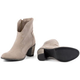 Olivier Botines Lucy de piel para mujer, beige oscuro - elegantes botines de ante con tacón alto 3
