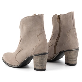 Olivier Botines Lucy de piel para mujer, beige oscuro - elegantes botines de ante con tacón alto 4
