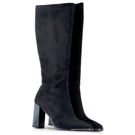 Botas de mujer con tacón y punta en punta en ante negro GD-FL3040B 5