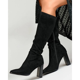 Botas de mujer con tacón y punta en punta en ante negro GD-FL3040B 7