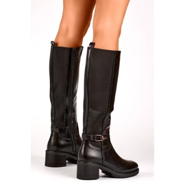 Botas de mujer de tacón bajo con goma elástica, negro FC29B 2