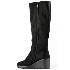 Botas de cuña de ante para mujer, negro, YL159B 3