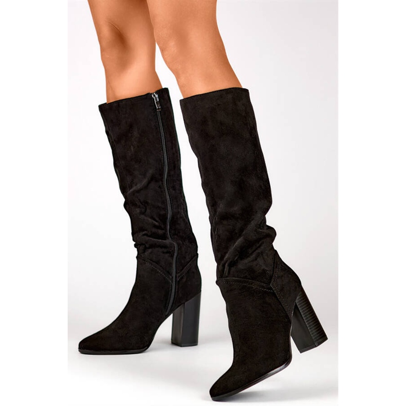 Botas de tacón alto para mujer en ante, negro, X829B 1