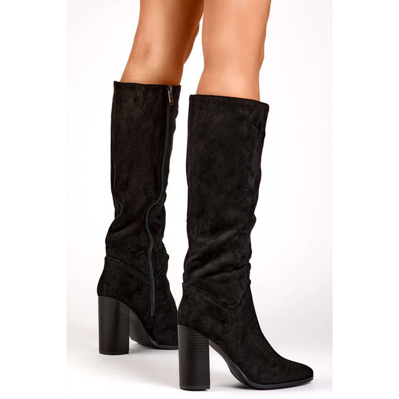 Botas de tacón alto para mujer en ante, negro, X829B 2