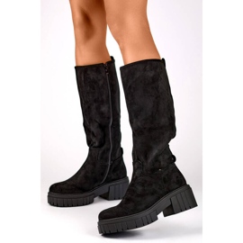 Botas de mujer de ante con suela gruesa, negro DE1056B 1