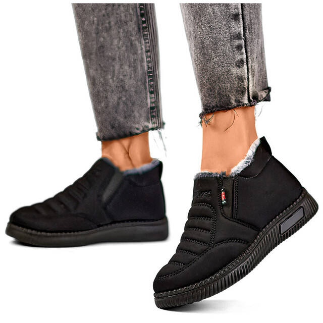 Botas de nieve de tobillo bajo para mujer, aislantes, negro 7792B 1