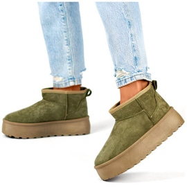 Botas de nieve sin cordones de ante para mujer, verde 8917-5GR 1