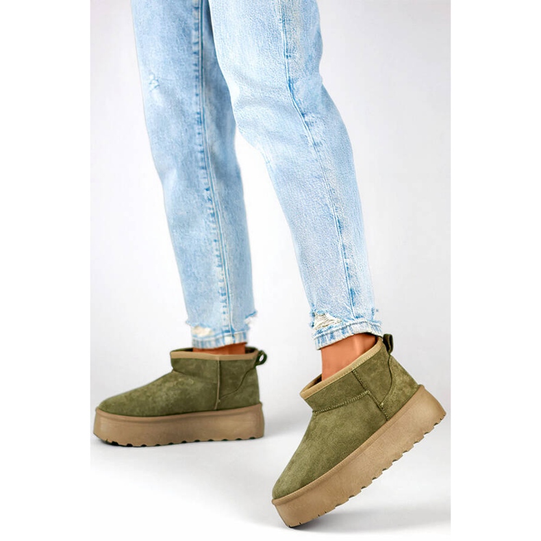 Botas de nieve sin cordones de ante para mujer, verde 8917-5GR 2