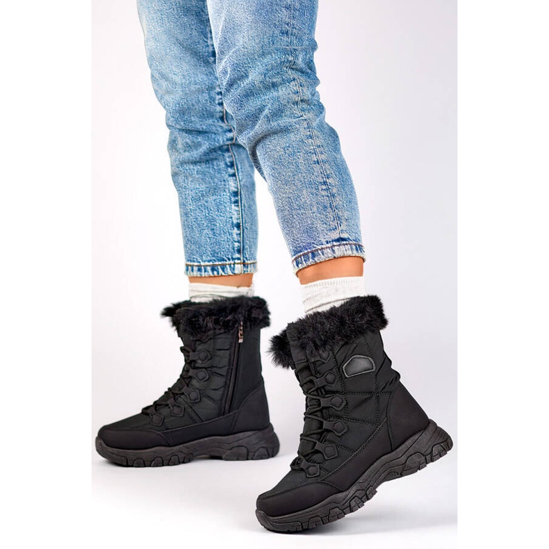 Botas de nieve aislantes para mujer con pelo, negro 9093B 2