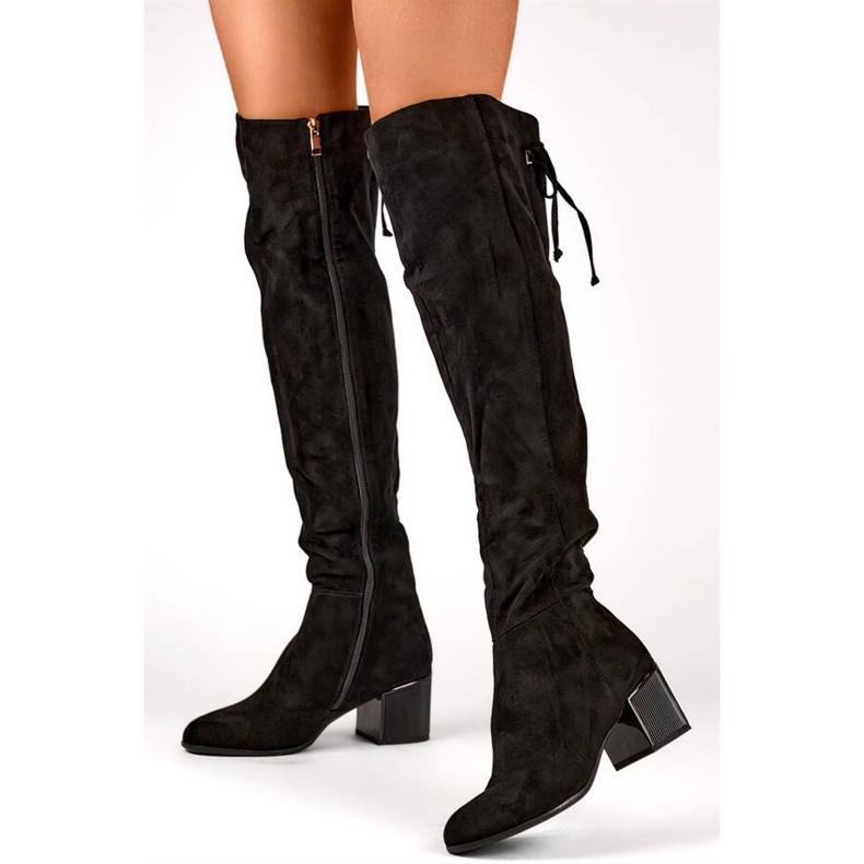 Botas por encima de la rodilla de ante para mujer, color negro FL3002B 1